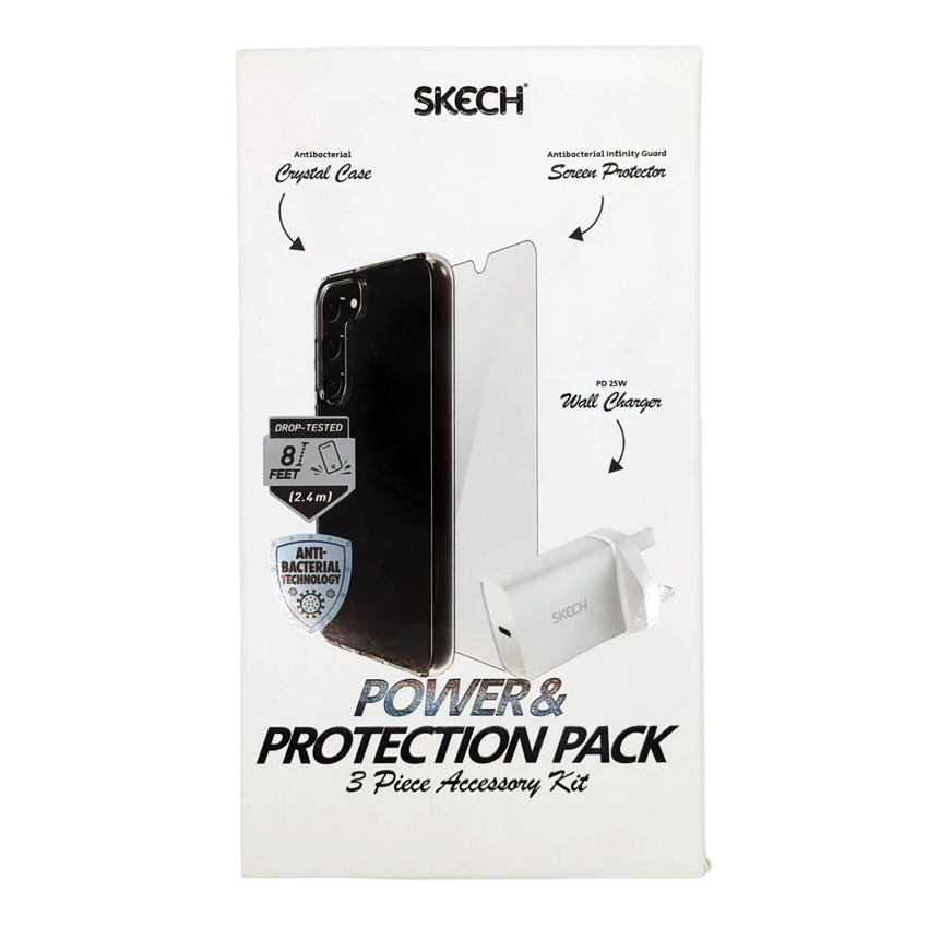 SKECH Galaxy S24 Bundle Pack Clear Case + Screen Protector + 30W PD 3 PIN Charger