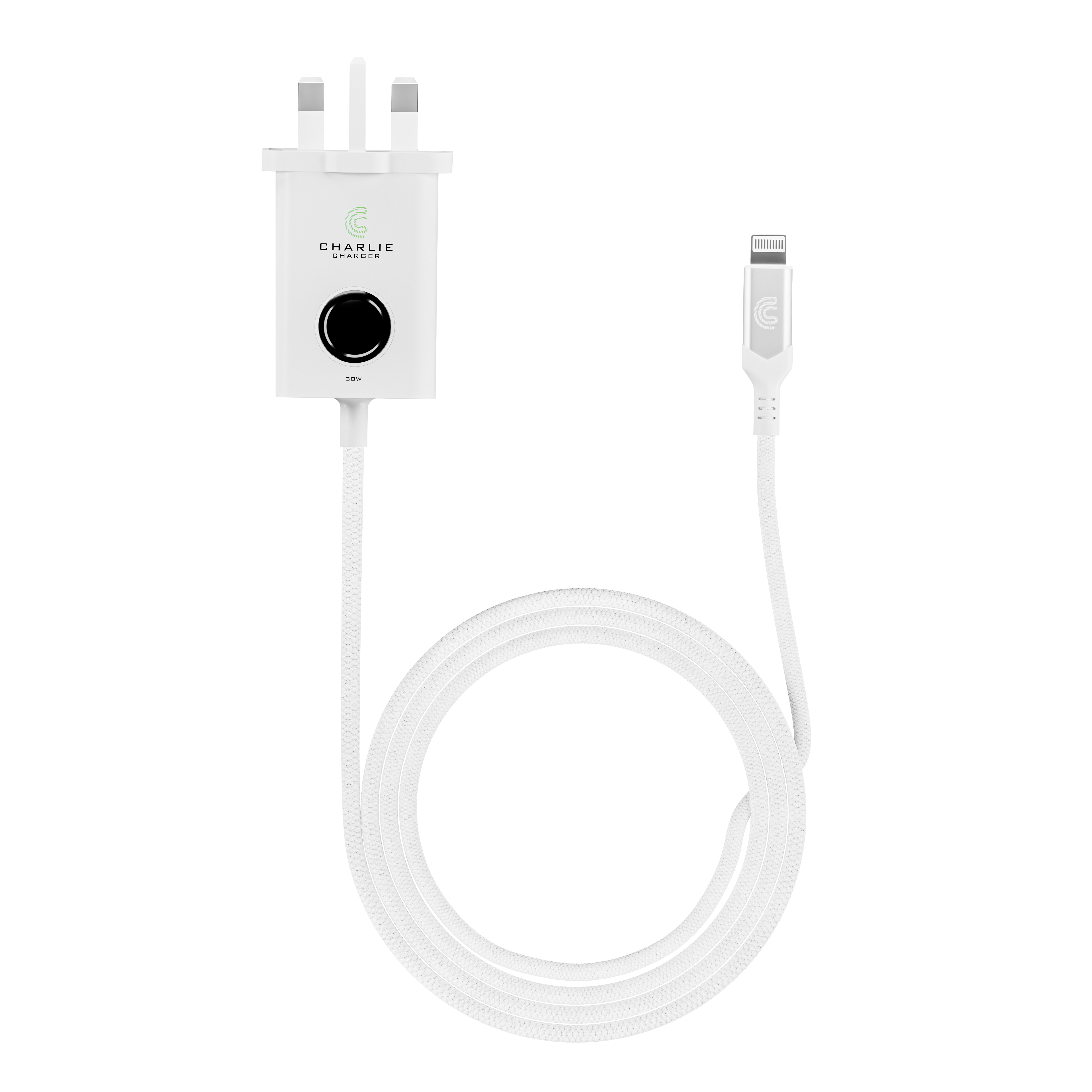 Charlie Charger 30W Lightning USB 2 Metre White